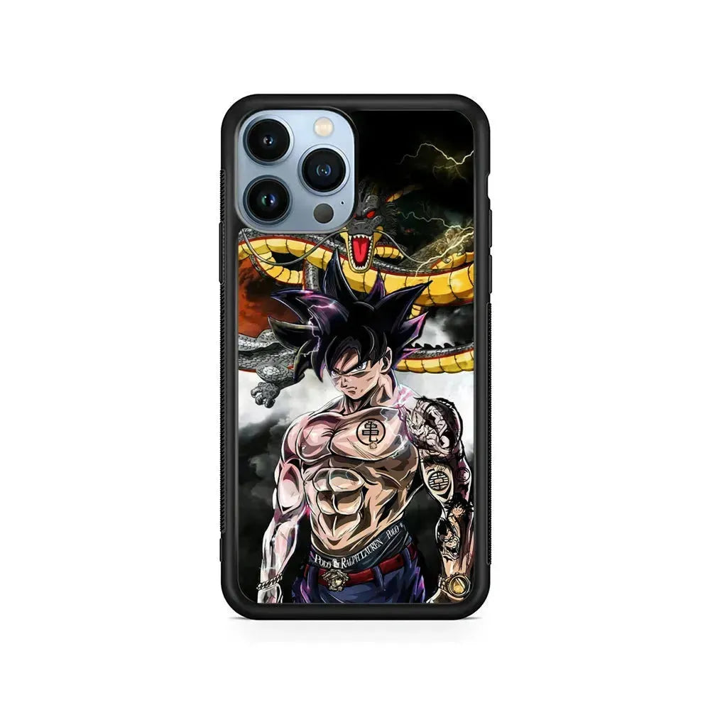 Goku X Shenron Dragon Ball Z iPhone 15 Pro Max Case-Rubber / Black (2D Case)-Xtracase