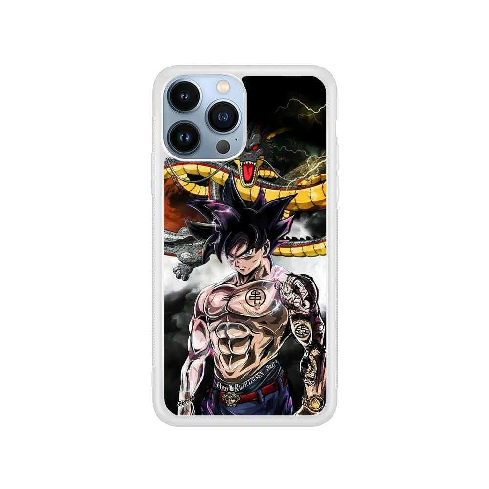 Goku X Shenron Dragon Ball Z iPhone 13 Pro Max Case-Rubber / White (2D Case)-Xtracase