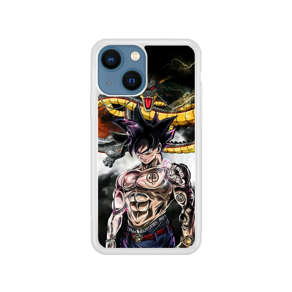 Goku X Shenron Dragon Ball Z iPhone 15 Plus Case-Rubber / White (2D Case)-Xtracase
