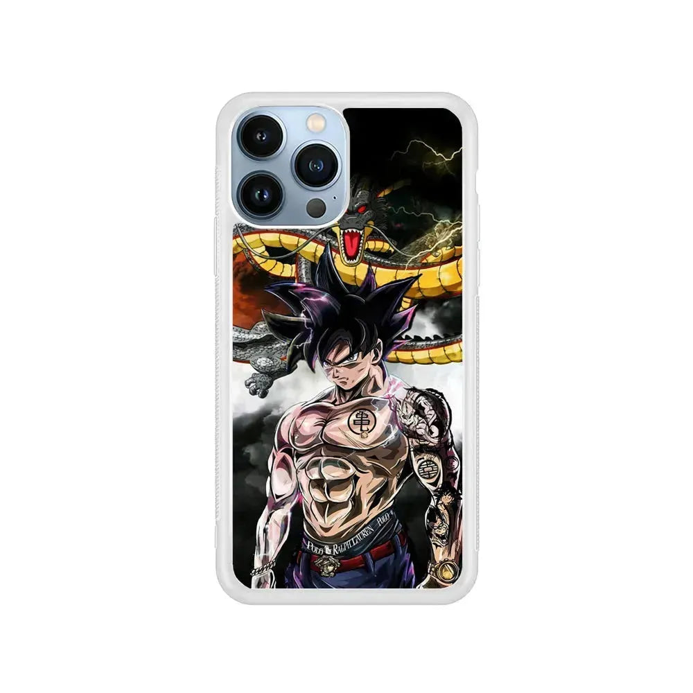 Goku X Shenron Dragon Ball Z iPhone 15 Pro Max Case-Rubber / White (2D Case)-Xtracase