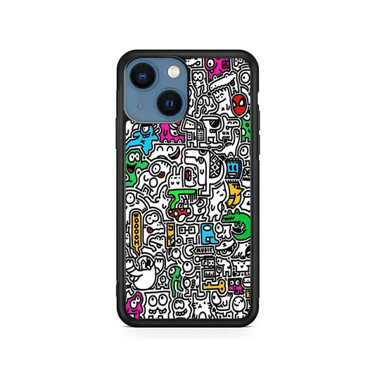 Graffiti Doodle Drawings Art iPhone 13 Mini Case-Rubber / Black (2D Case)-Xtracase