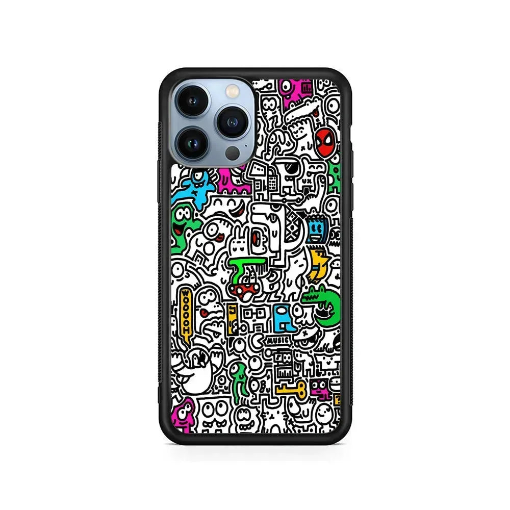 Graffiti Doodle Drawings Art iPhone 15 Pro Max Case-Rubber / Black (2D Case)-Xtracase