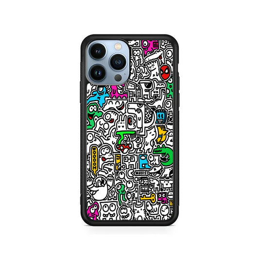 Graffiti Doodle Drawings Art iPhone 13 Pro Max Case-Rubber / Black (2D Case)-Xtracase