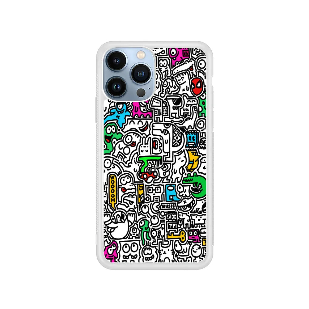 Graffiti Doodle Drawings Art iPhone 13 Pro Max Case-Rubber / White (2D Case)-Xtracase