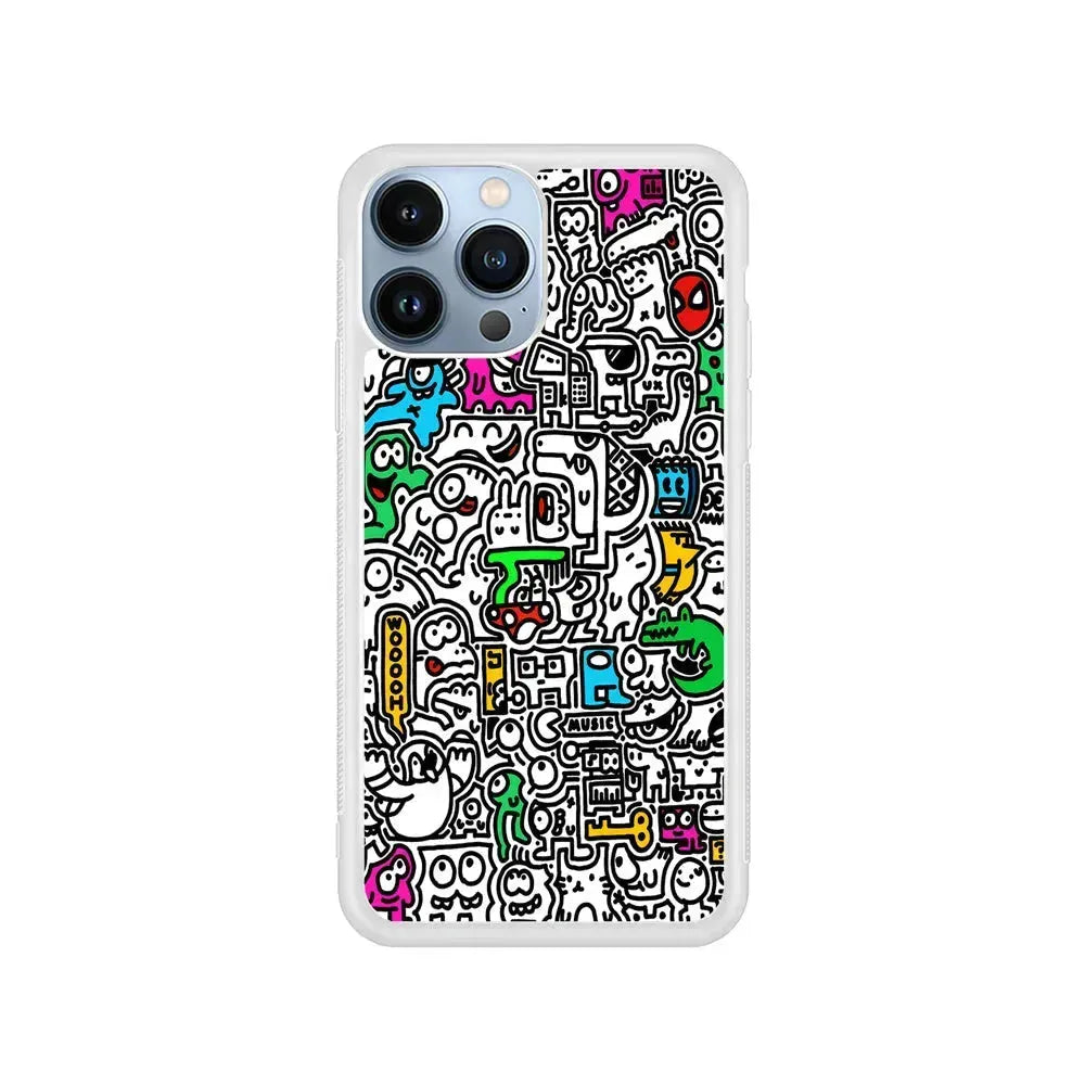 Graffiti Doodle Drawings Art iPhone 15 Pro Max Case-Rubber / White (2D Case)-Xtracase