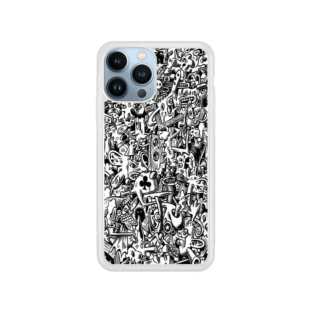 Graffiti Doodle Monokrom iPhone 15 Pro Max Case-Rubber / White (2D Case)-Xtracase
