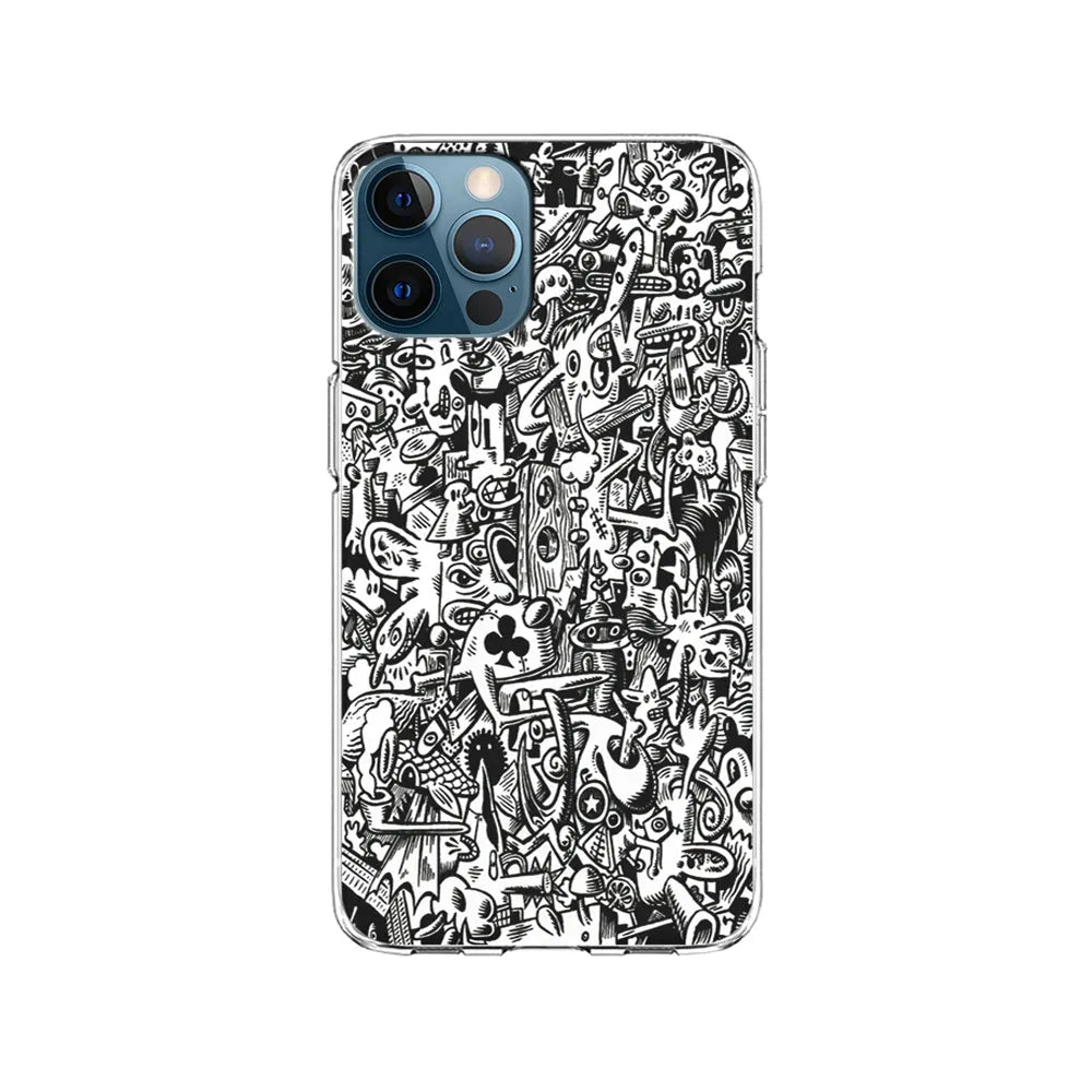 Graffiti Doodle Monokrom iPhone 13 Pro Case-Clear Soft Case-Xtracase