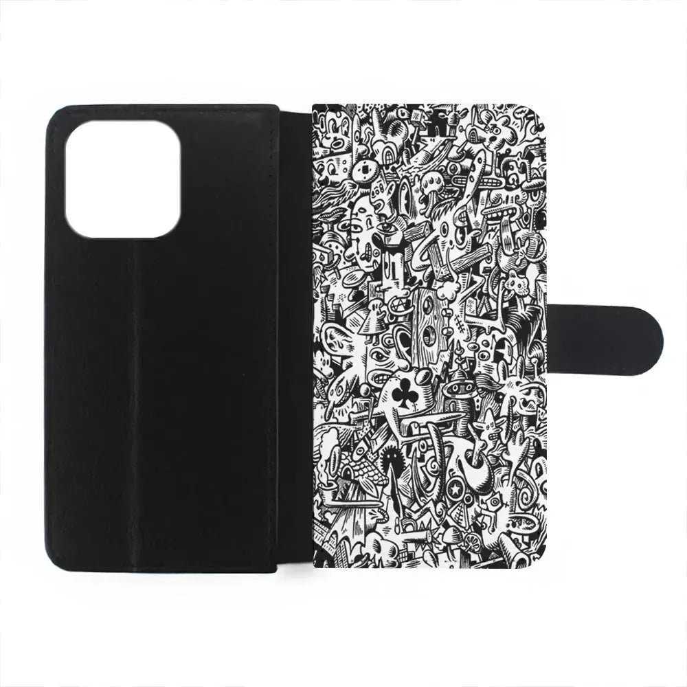 Graffiti Doodle Monokrom iPhone 15 Pro Max Case-Flip Wallet Case-Xtracase