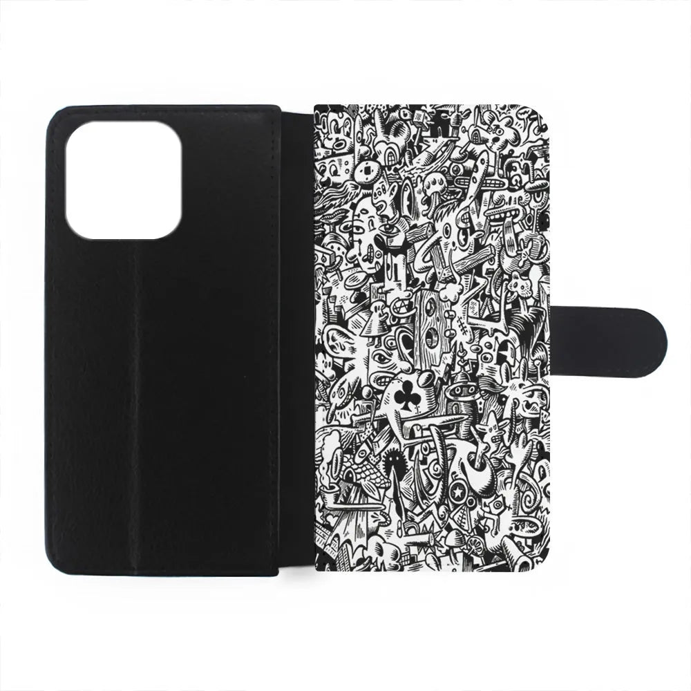 Graffiti Doodle Monokrom iPhone 13 Pro Max Case-Flip Wallet Case-Xtracase