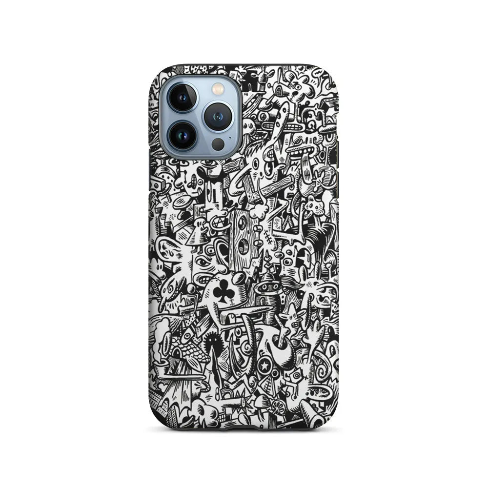Graffiti Doodle Monokrom iPhone 13 Pro Case-2 in 1 Tough Case-Xtracase