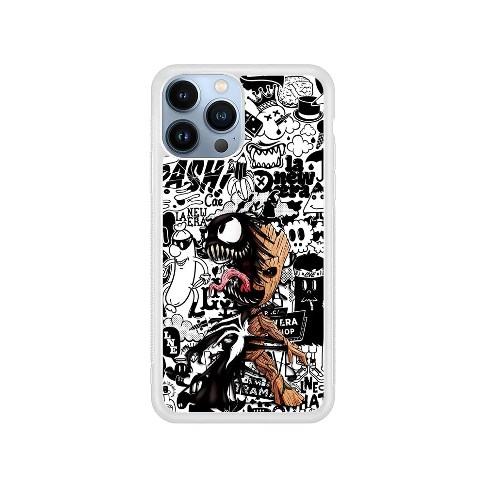 Groot x Venom Fusion Mode iPhone 13 Pro Case-Rubber / White (2D Case)-Xtracase