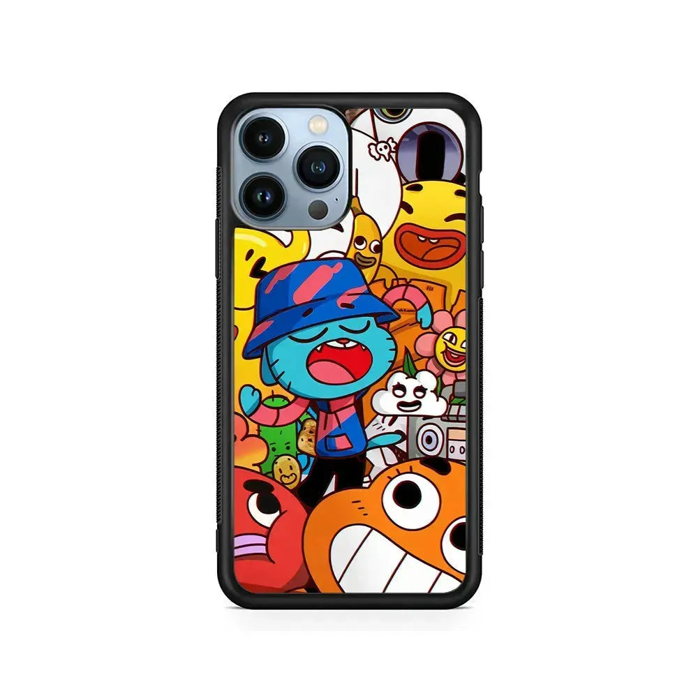 Gumball and Friends Doodle iPhone 15 Pro Max Case-Rubber / Black (2D Case)-Xtracase