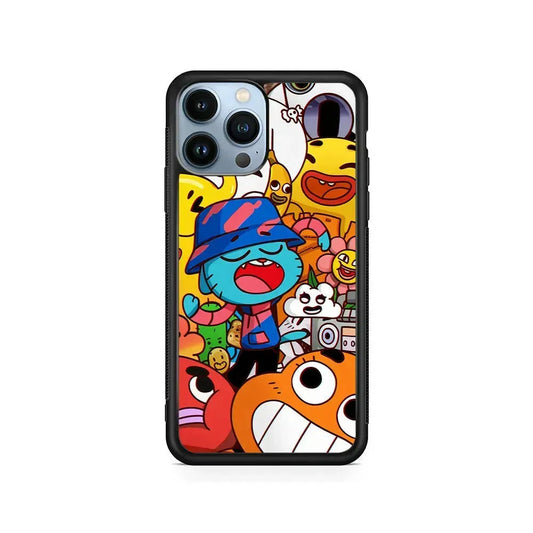 Gumball and Friends Doodle iPhone 15 Pro Max Case-Rubber / Black (2D Case)-Xtracase