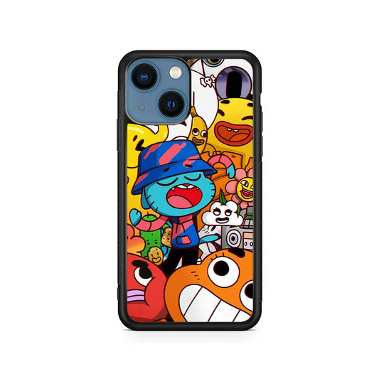 Gumball and Friends Doodle iPhone 15 Plus Case-Rubber / Black (2D Case)-Xtracase