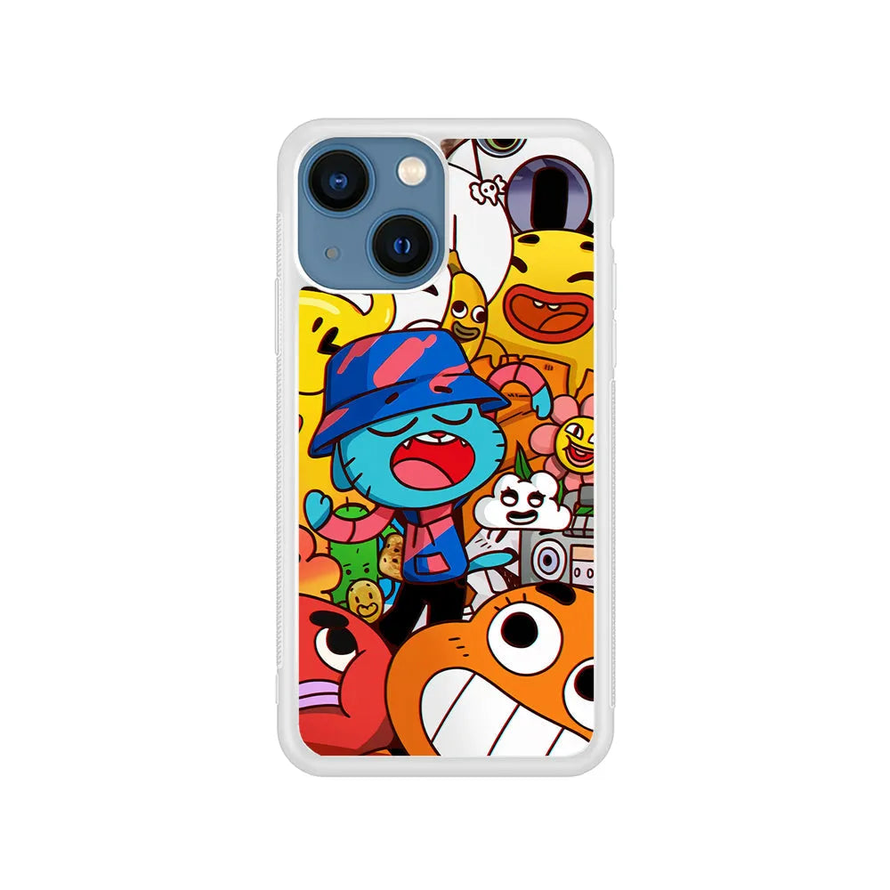 Gumball and Friends Doodle iPhone 15 Case-Rubber / White (2D Case)-Xtracase