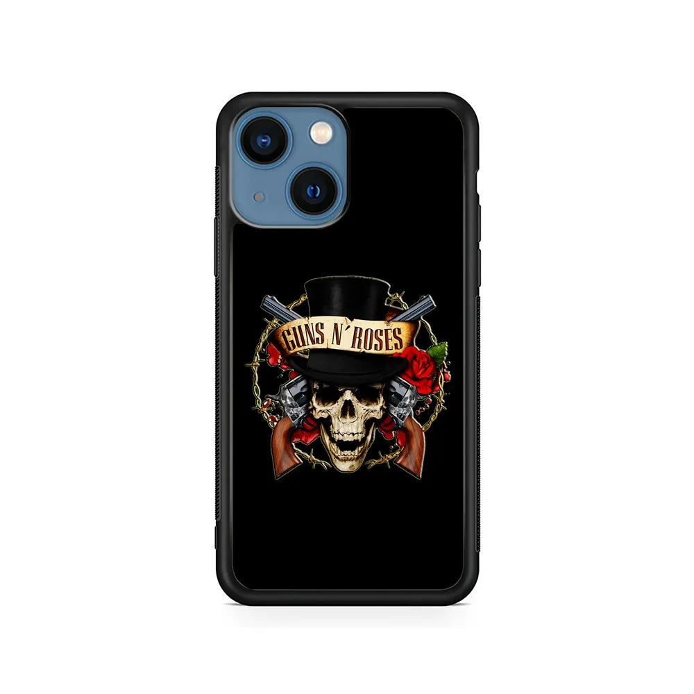 Guns N Roses Rock Skull iPhone 14 Plus Case-Rubber / Black (2D Case)-Xtracase
