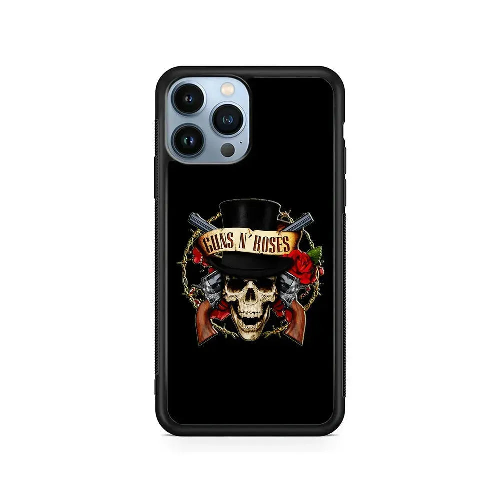 Guns N Roses Rock Skull iPhone 15 Pro Max Case-Rubber / Black (2D Case)-Xtracase