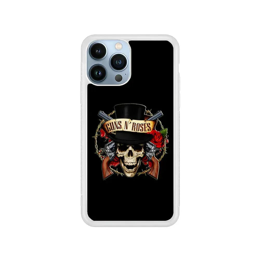 Guns N Roses Rock Skull iPhone 15 Pro Max Case-Rubber / White (2D Case)-Xtracase