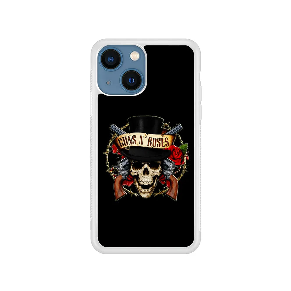 Guns N Roses Rock Skull iPhone 14 Plus Case-Rubber / White (2D Case)-Xtracase