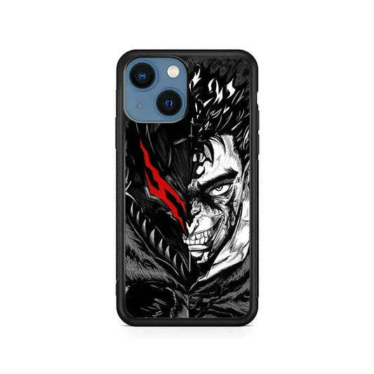 Guts Berserk Face iPhone 13 Mini Case-Rubber / Black (2D Case)-Xtracase