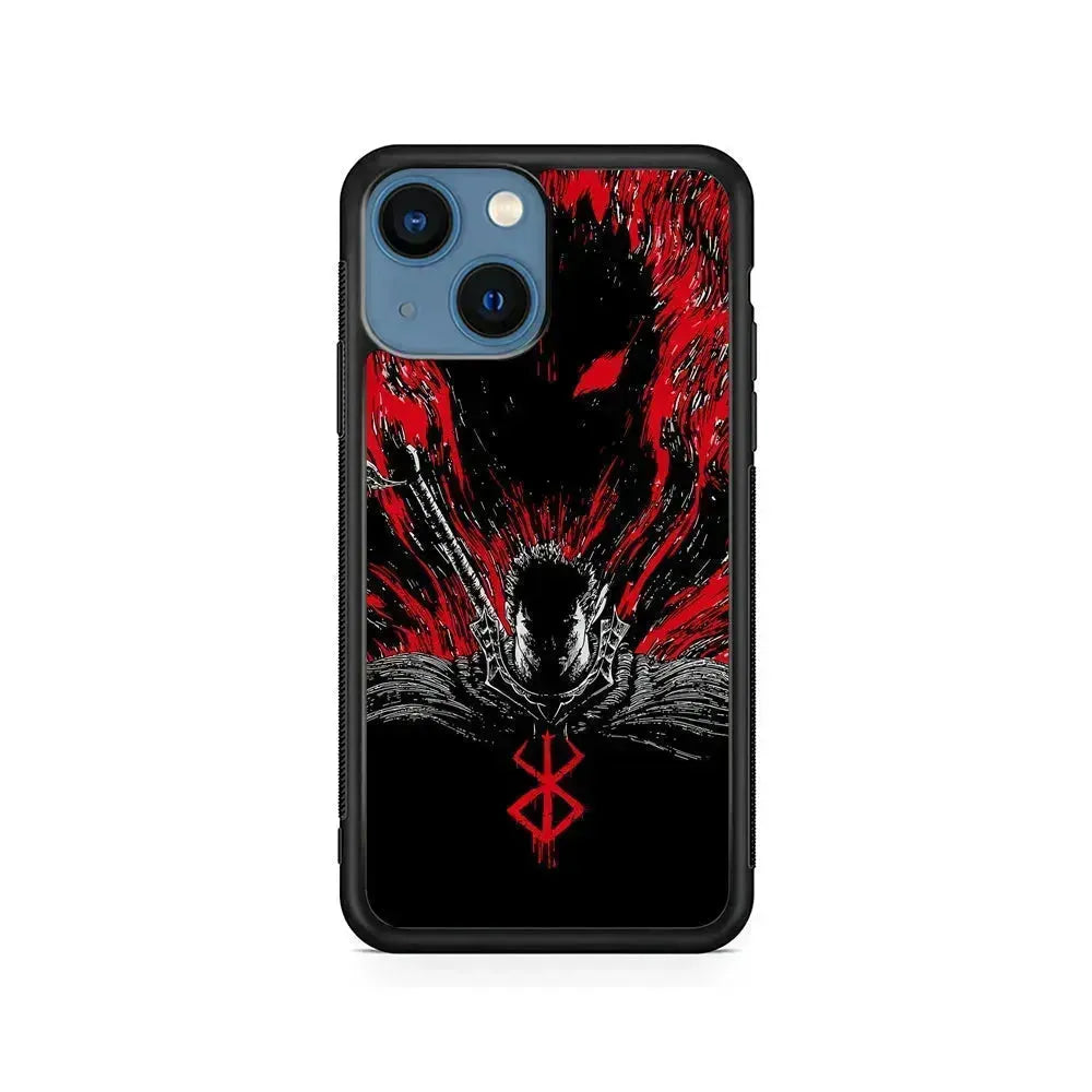 Guts Berserk The Black Swordsman iPhone 13 Mini Case-Rubber / Black (2D Case)-Xtracase