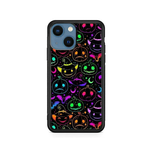 Halloween Pumpkins and Flying Bats iPhone 13 Mini Case-Rubber / Black (2D Case)-Xtracase