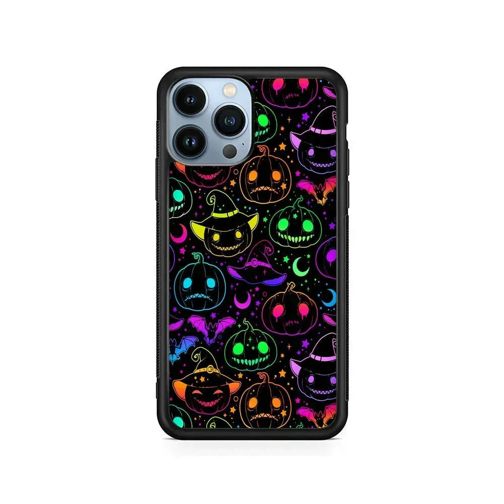 Halloween Pumpkins and Flying Bats iPhone 15 Pro Max Case-Rubber / Black (2D Case)-Xtracase
