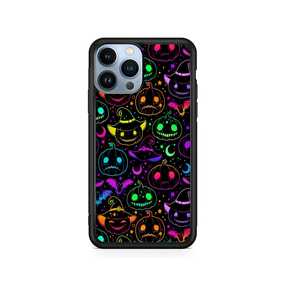 Halloween Pumpkins and Flying Bats iPhone 13 Pro Max Case-Rubber / Black (2D Case)-Xtracase