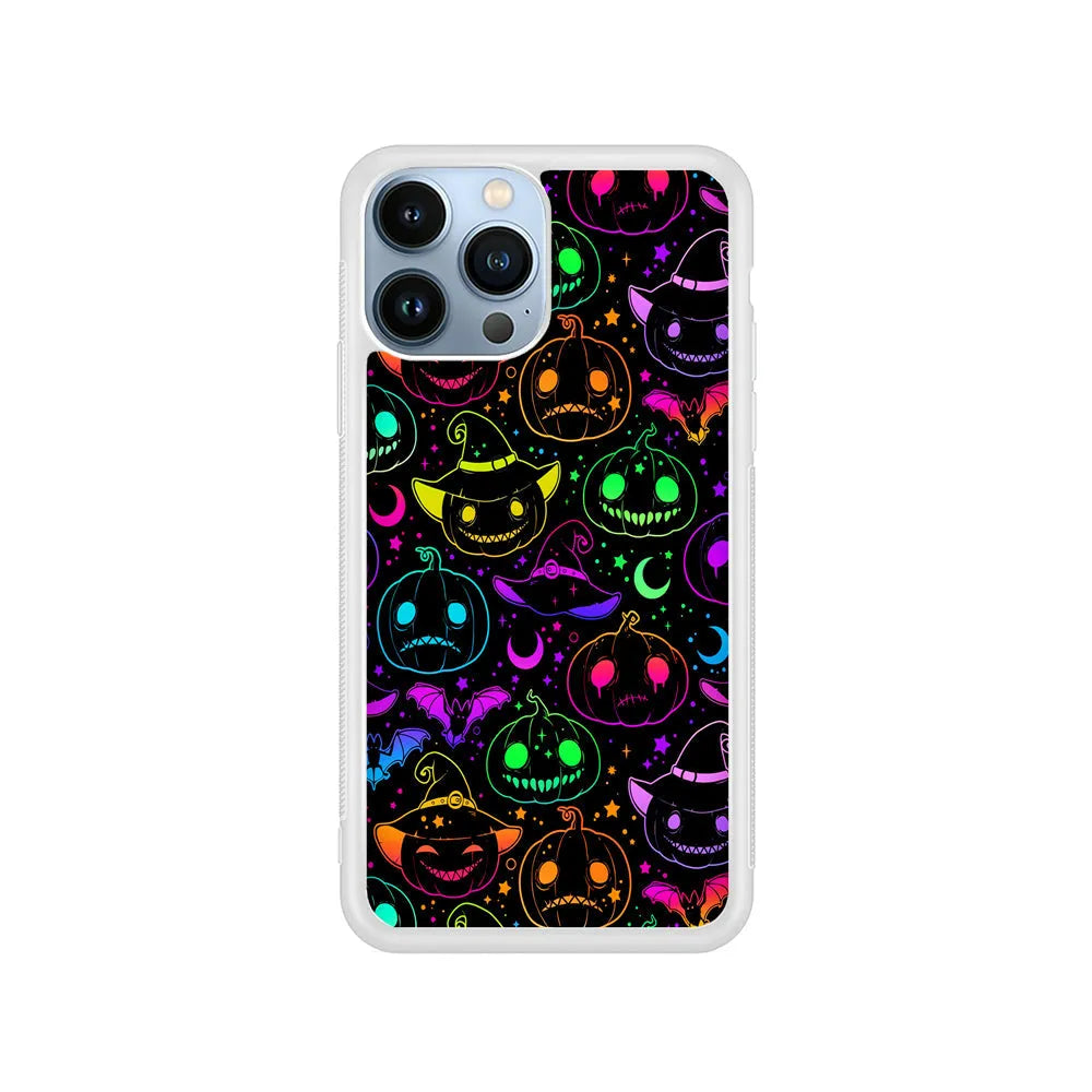 Halloween Pumpkins and Flying Bats iPhone 13 Pro Max Case-Rubber / White (2D Case)-Xtracase