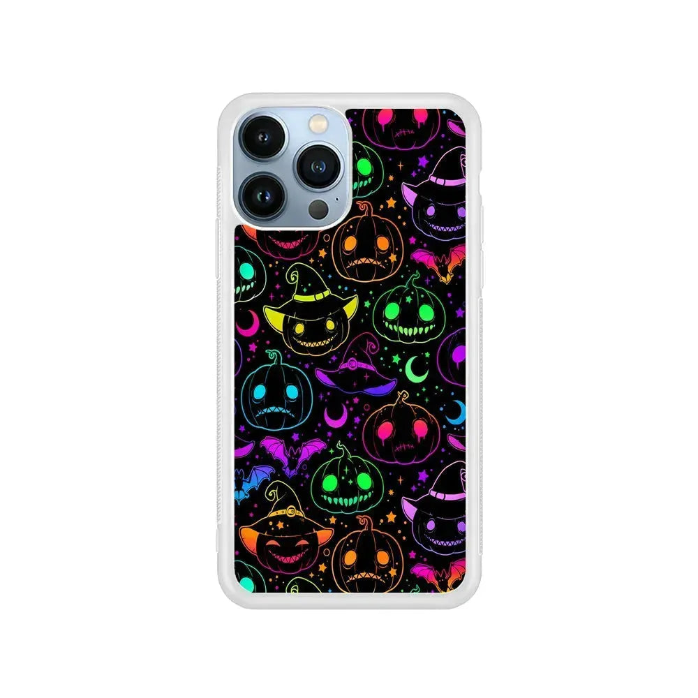 Halloween Pumpkins and Flying Bats iPhone 15 Pro Max Case-Rubber / White (2D Case)-Xtracase