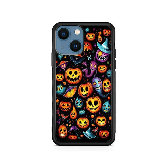 Halloween Pumpkins and Ghosts iPhone 13 Mini Case-Rubber / Black (2D Case)-Xtracase