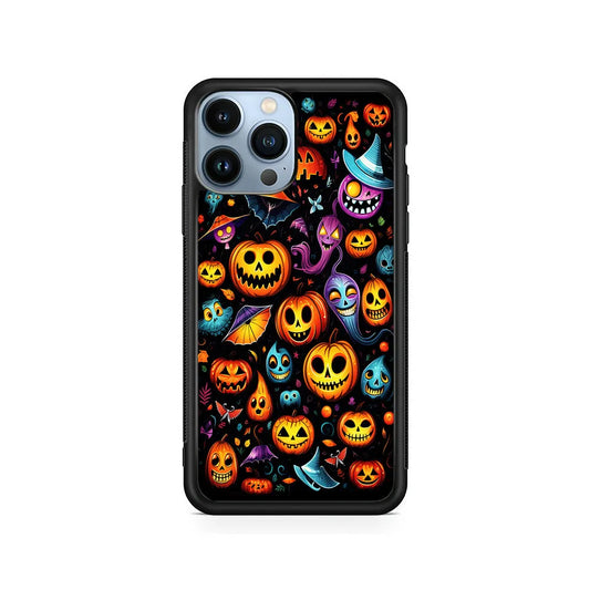 Halloween Pumpkins and Ghosts iPhone 13 Pro Max Case-Rubber / Black (2D Case)-Xtracase