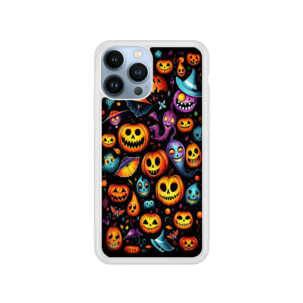 Halloween Pumpkins and Ghosts iPhone 13 Pro Case-Rubber / White (2D Case)-Xtracase