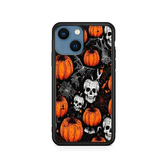 Halloween Skull and Spider Webs iPhone 13 Mini Case-Rubber / Black (2D Case)-Xtracase