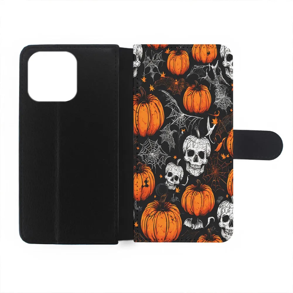 Halloween Skull and Spider Webs iPhone 13 Pro Case-Flip Wallet Case-Xtracase