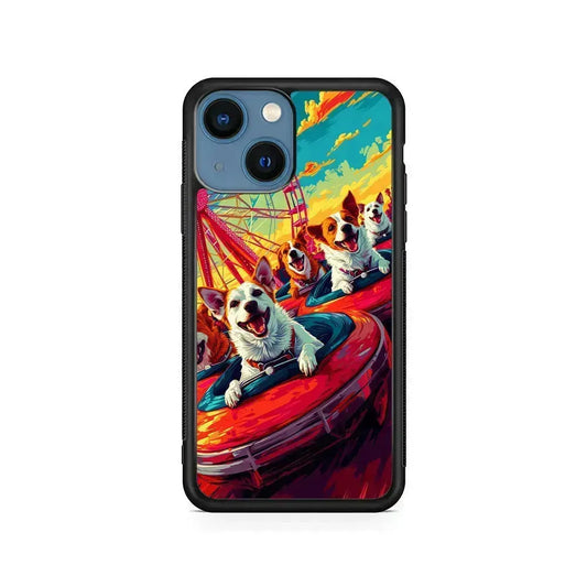 Happy Dogs At Carnival iPhone 13 Mini Case-Rubber / Black (2D Case)-Xtracase