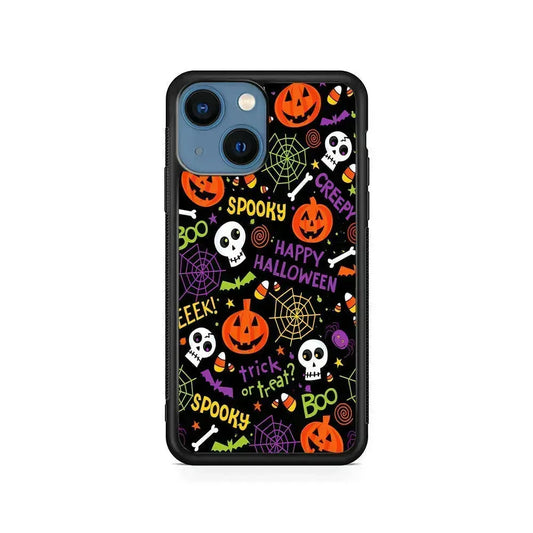 Happy Halloween Spooky iPhone 13 Mini Case-Rubber / Black (2D Case)-Xtracase