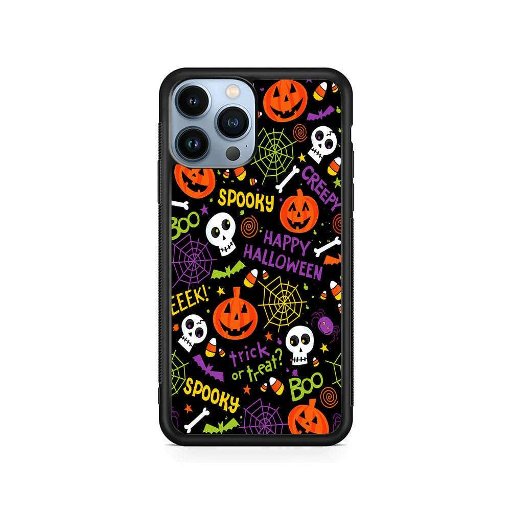 Happy Halloween Spooky iPhone 13 Pro Case-Rubber / Black (2D Case)-Xtracase