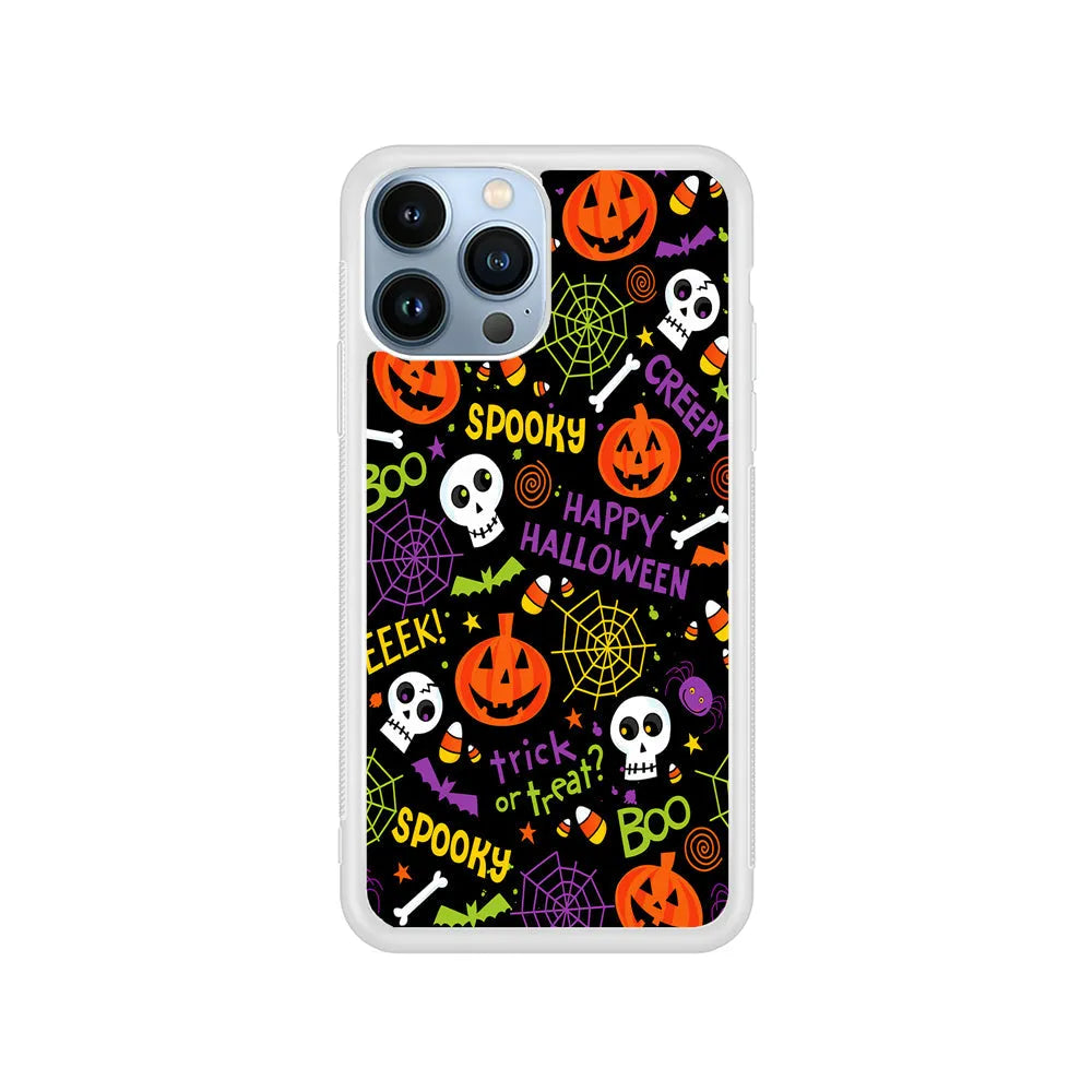 Happy Halloween Spooky iPhone 13 Pro Case-Rubber / White (2D Case)-Xtracase