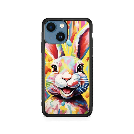 Happy Rabbit Painting iPhone 13 Mini Case-Rubber / Black (2D Case)-Xtracase