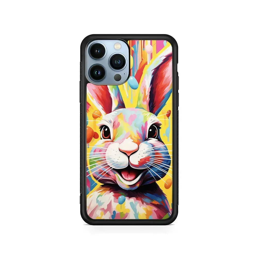 Happy Rabbit Painting iPhone 15 Pro Max Case-Rubber / Black (2D Case)-Xtracase