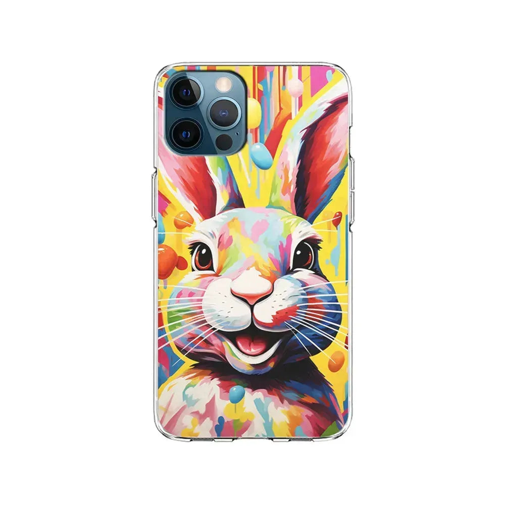 Happy Rabbit Painting iPhone 15 Pro Max Case-Clear Soft Case-Xtracase