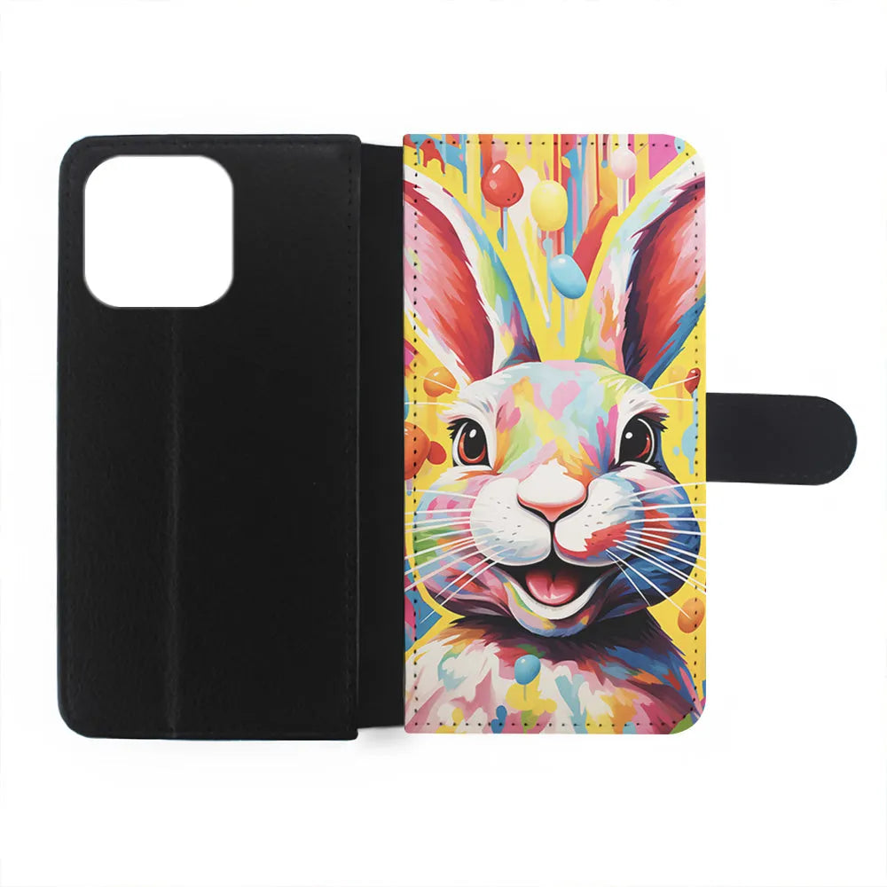Happy Rabbit Painting iPhone 13 Pro Max Case-Flip Wallet Case-Xtracase