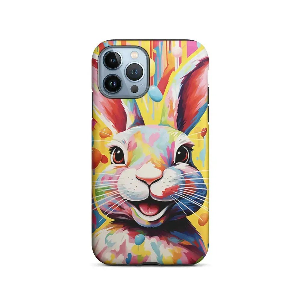 Happy Rabbit Painting iPhone 15 Pro Max Case-2 in 1 Tough Case-Xtracase