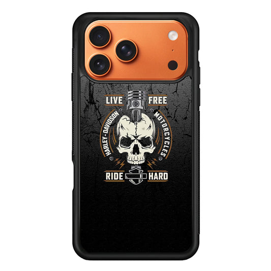 Harley Davidson Phone case with skull and motorcycle design on a black background