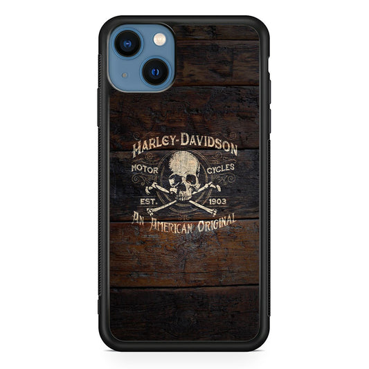 Harley Davidson Skull Logo In Wood iPhone 14 Case-Xtracase