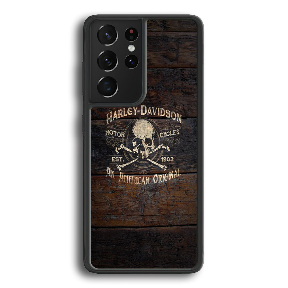Harley Davidson Skull Logo In Wood Samsung Galaxy S21 Ultra Case-Xtracase