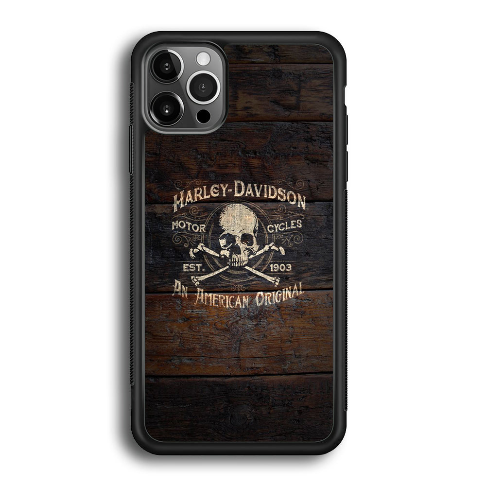 Harley Davidson Skull Logo In Wood iPhone 12 Pro Case-Xtracase