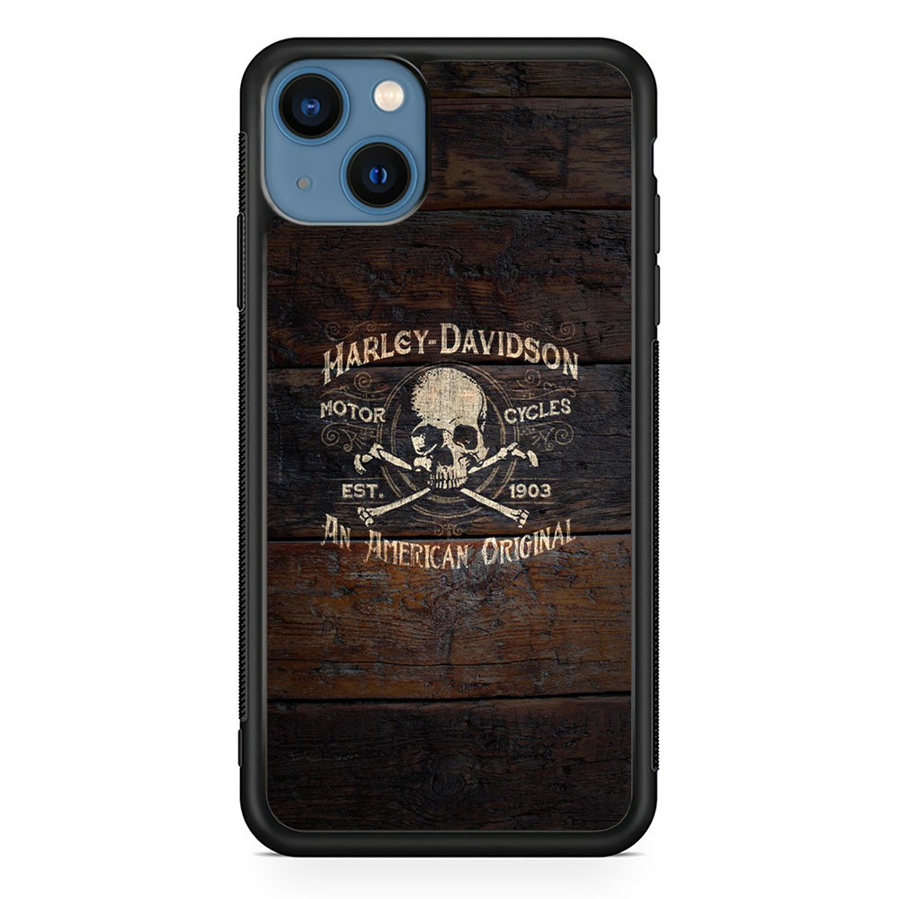 Harley Davidson Skull Logo In Wood iPhone 15 Case-Xtracase