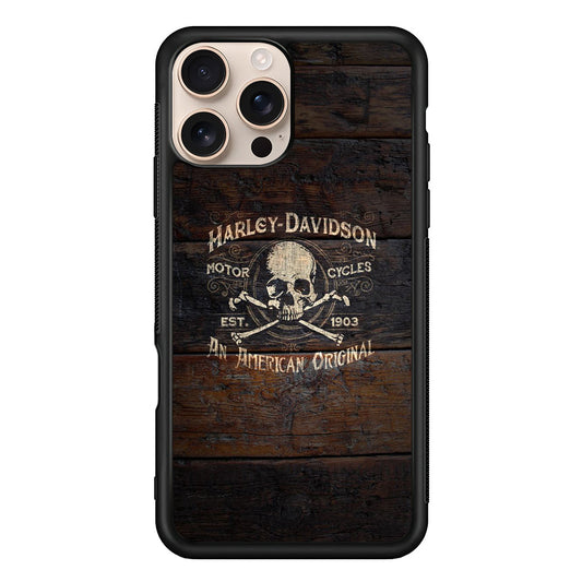 Harley Davidson Skull Logo In Wood iPhone 16 Pro Max Case - Xtracase